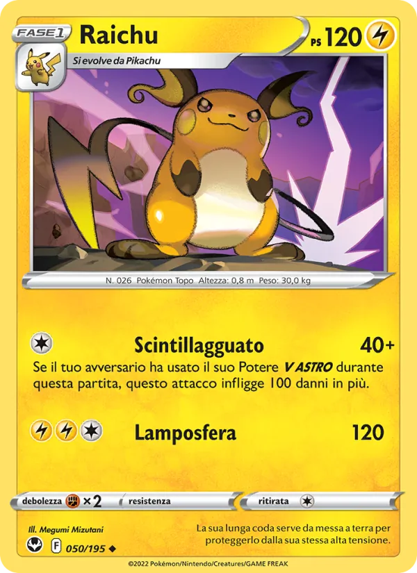 Carta Raichu dell'espansione Tempesta Argentata, numero 050/195