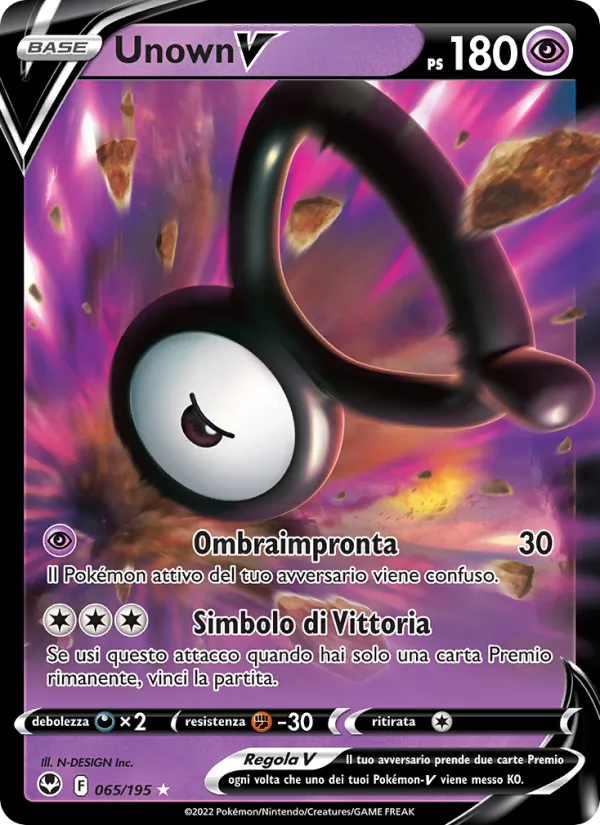 Carta Unown V dell'espansione Tempesta Argentata, numero 065/195