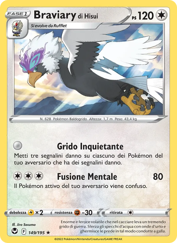 Carta Braviary di Hisui dell'espansione Tempesta Argentata, numero 149/195