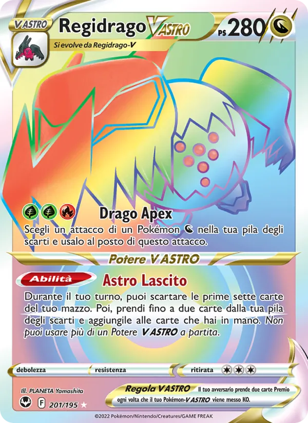 Carta Regidrago V ASTRO dell'espansione Tempesta Argentata, numero 201/195
