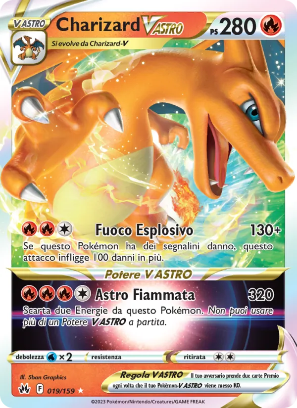 Carta Charizard V ASTRO dell'espansione Zenit Regale, numero 019/159