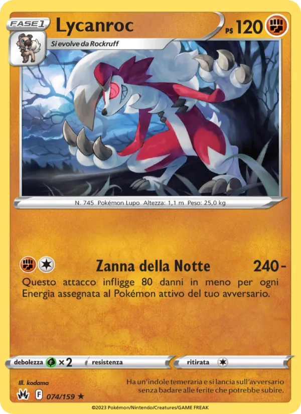 Carta Lycanroc dell'espansione Zenit Regale, numero 074/159