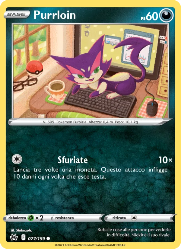 Carta Purrloin dell'espansione Zenit Regale, numero 077/159