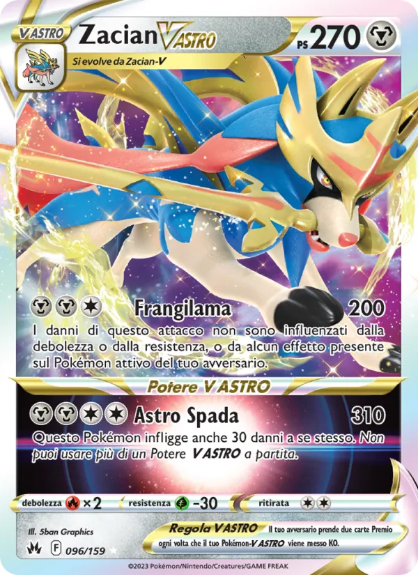 Carta Zacian V ASTRO dell'espansione Zenit Regale, numero 096/159