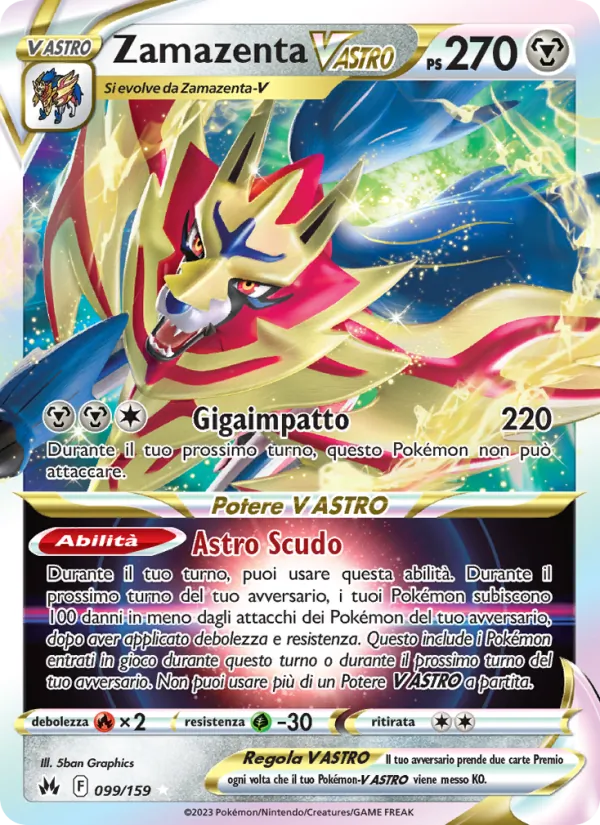 Carta Zamazenta V ASTRO dell'espansione Zenit Regale, numero 099/159