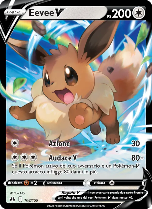 Carta Eevee V dell'espansione Zenit Regale, numero 108/159