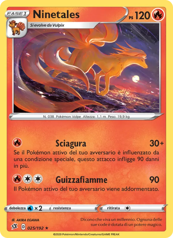 Carta Ninetales dell'espansione Fragore Ribelle, numero 25/192