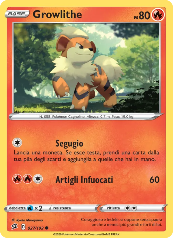 Carta Growlithe dell'espansione Fragore Ribelle, numero 27/192