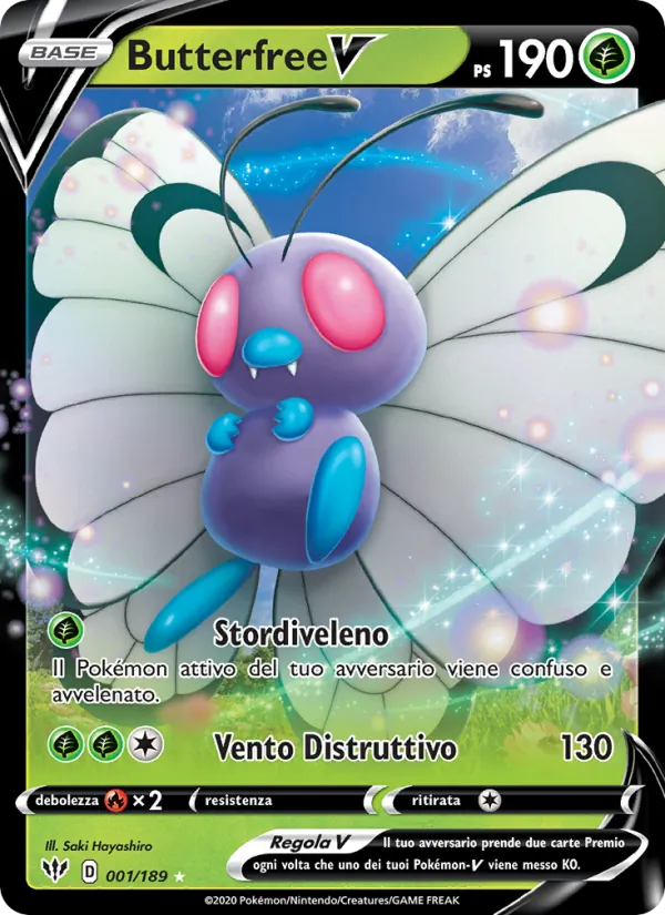 Carta Butterfree V dell'espansione Fiamme Oscure, numero 1/189