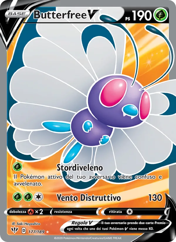 Carta Butterfree V dell'espansione Fiamme Oscure, numero 177/189