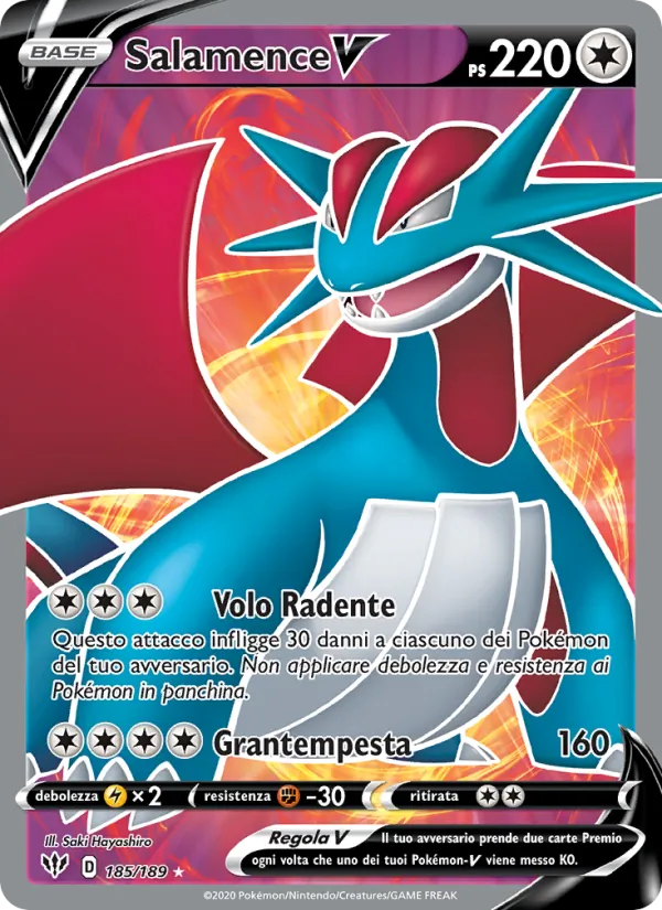 Carta Salamence V dell'espansione Fiamme Oscure, numero 185/189