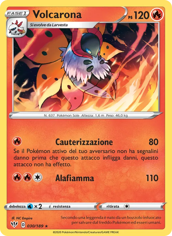 Carta Volcarona dell'espansione Fiamme Oscure, numero 30/189