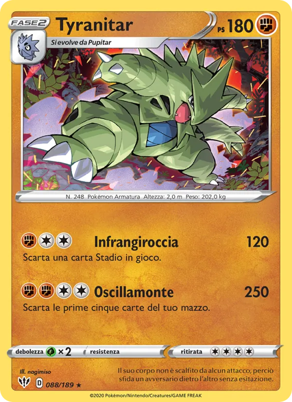 Carta Tyranitar dell'espansione Fiamme Oscure, numero 88/189