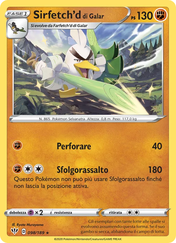 Carta Sirfetch'd di Galar dell'espansione Fiamme Oscure, numero 98/189