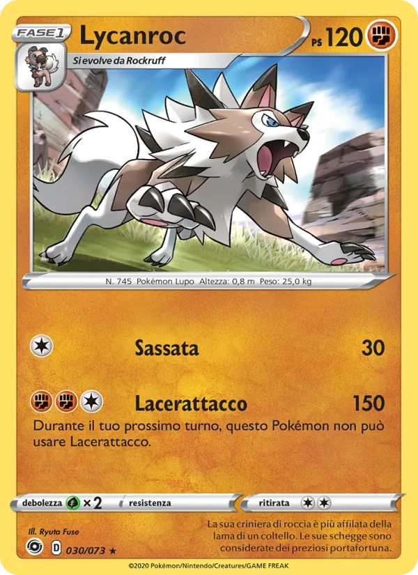 Carta Lycanroc dell'espansione Futuri Campioni, numero 30/73