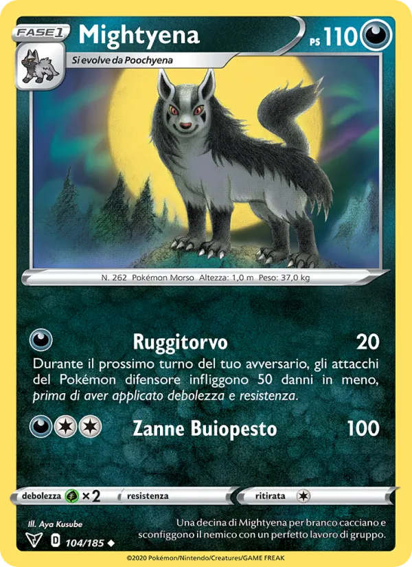 Carta Mightyena dell'espansione Voltaggio Sfolgorante, numero 104/185