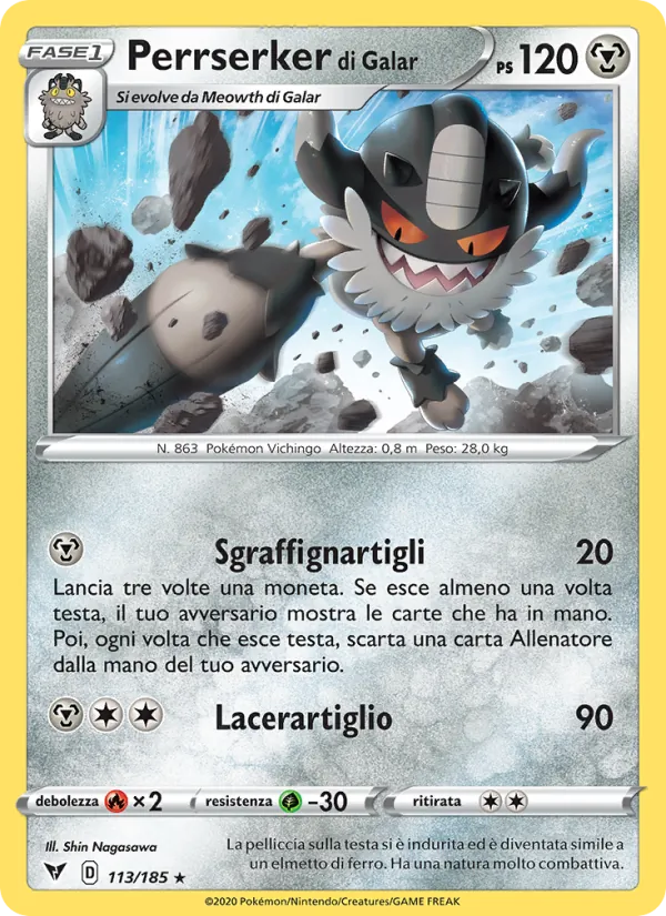 Carta Perrserker di Galar dell'espansione Voltaggio Sfolgorante, numero 113/185