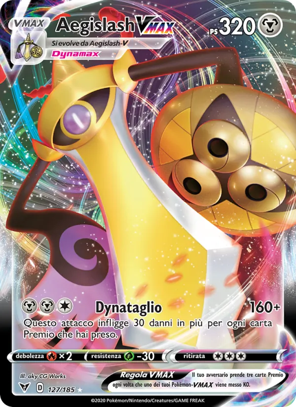 Carta Aegislash VMAX dell'espansione Voltaggio Sfolgorante, numero 127/185
