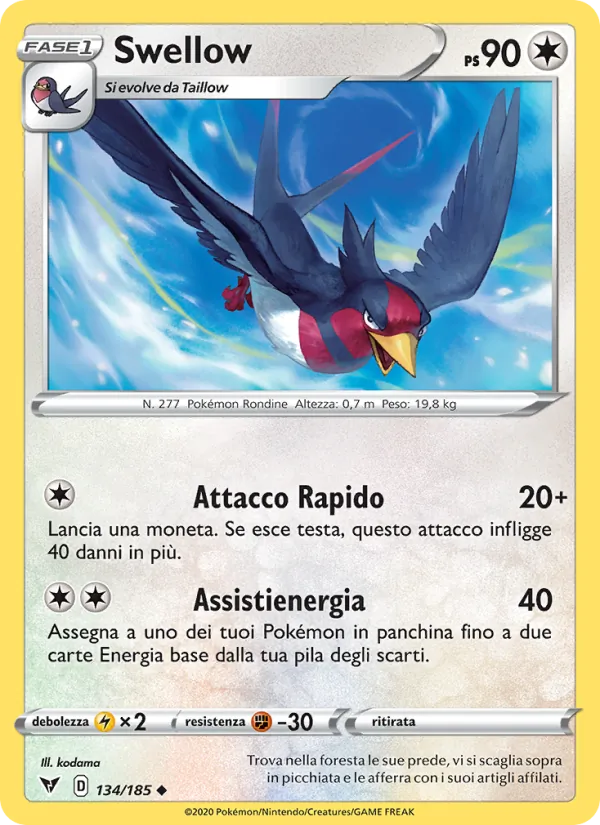 Carta Swellow dell'espansione Voltaggio Sfolgorante, numero 134/185