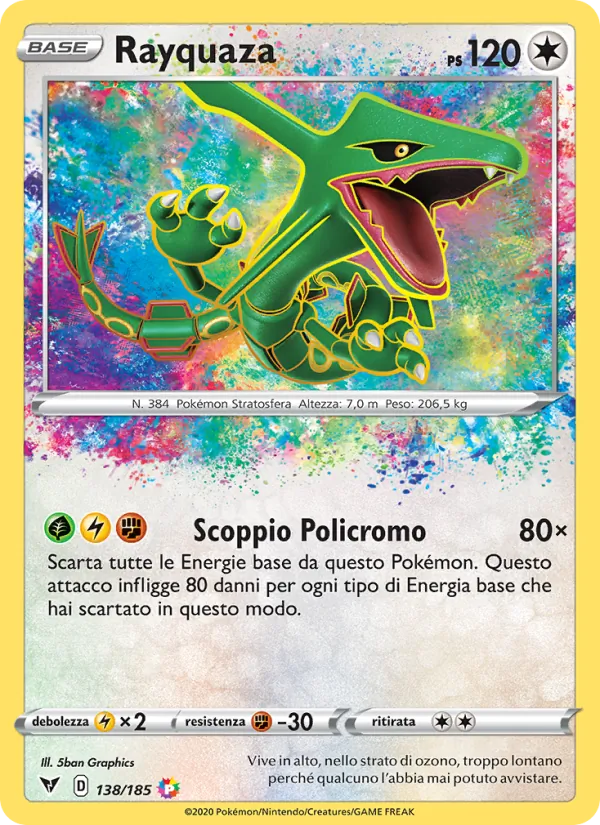 Carta Rayquaza dell'espansione Voltaggio Sfolgorante, numero 138/185