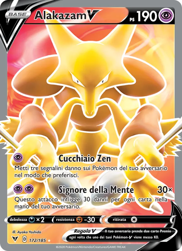 Carta Alakazam V dell'espansione Voltaggio Sfolgorante, numero 172/185