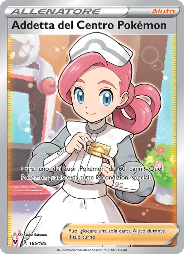 Carta Addetta del Centro Pokémon dell'espansione Voltaggio Sfolgorante, numero 185/185