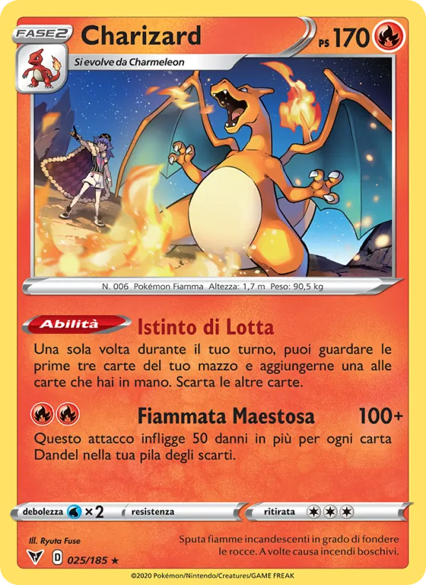 Carta Charizard dell'espansione Voltaggio Sfolgorante, numero 25/185