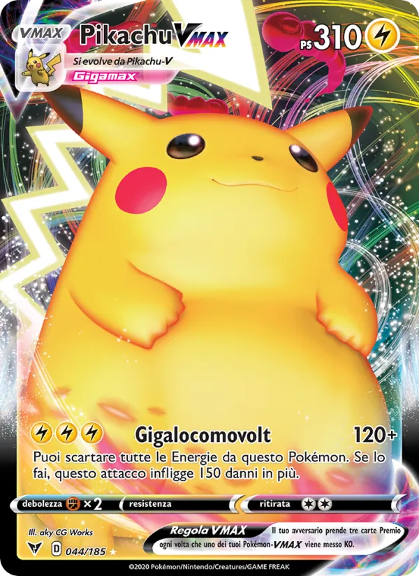 Carta Pikachu VMAX dell'espansione Voltaggio Sfolgorante, numero 44/185