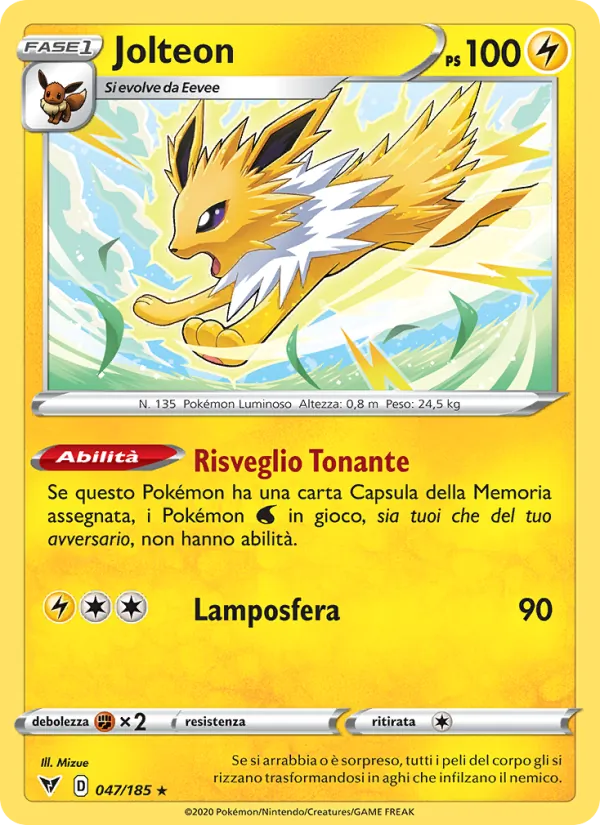 Carta Jolteon dell'espansione Voltaggio Sfolgorante, numero 47/185