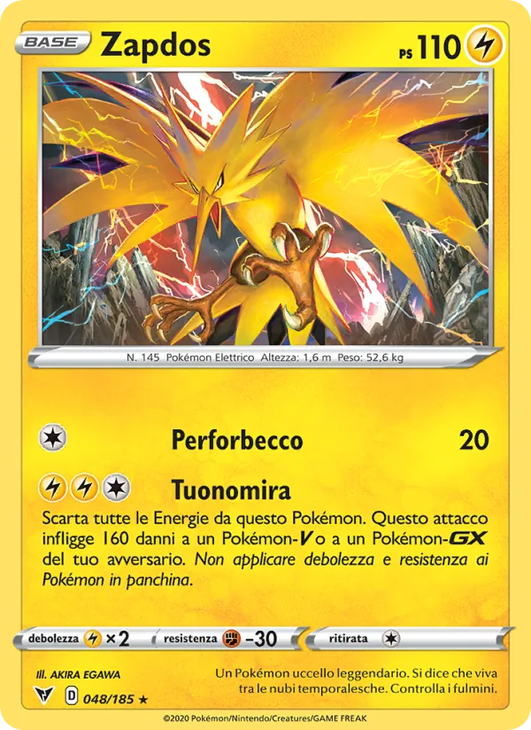 Carta Zapdos dell'espansione Voltaggio Sfolgorante, numero 48/185