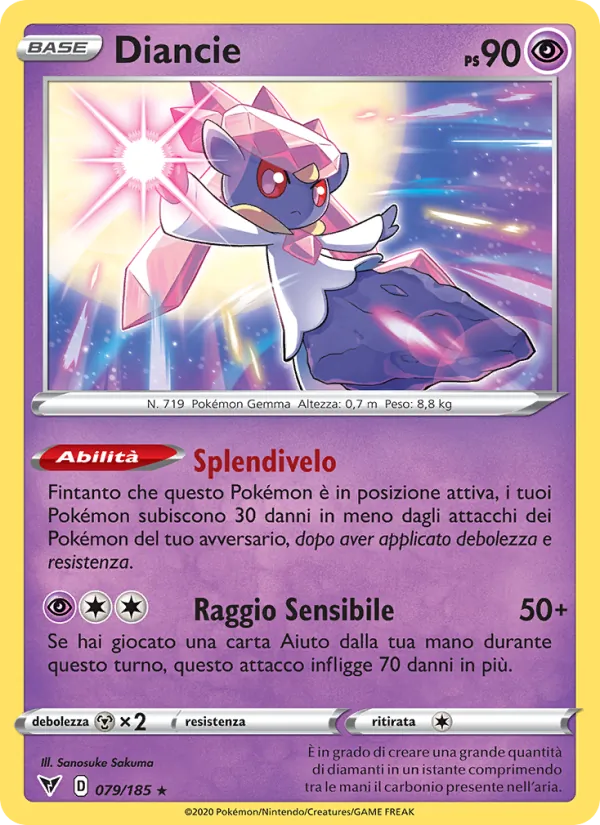 Carta Diancie dell'espansione Voltaggio Sfolgorante, numero 79/185