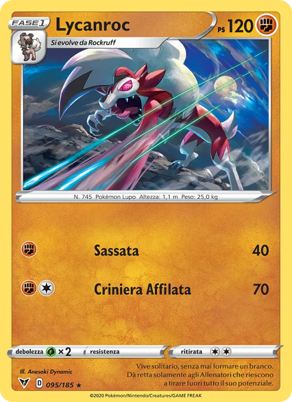 Carta Lycanroc dell'espansione Voltaggio Sfolgorante, numero 95/185