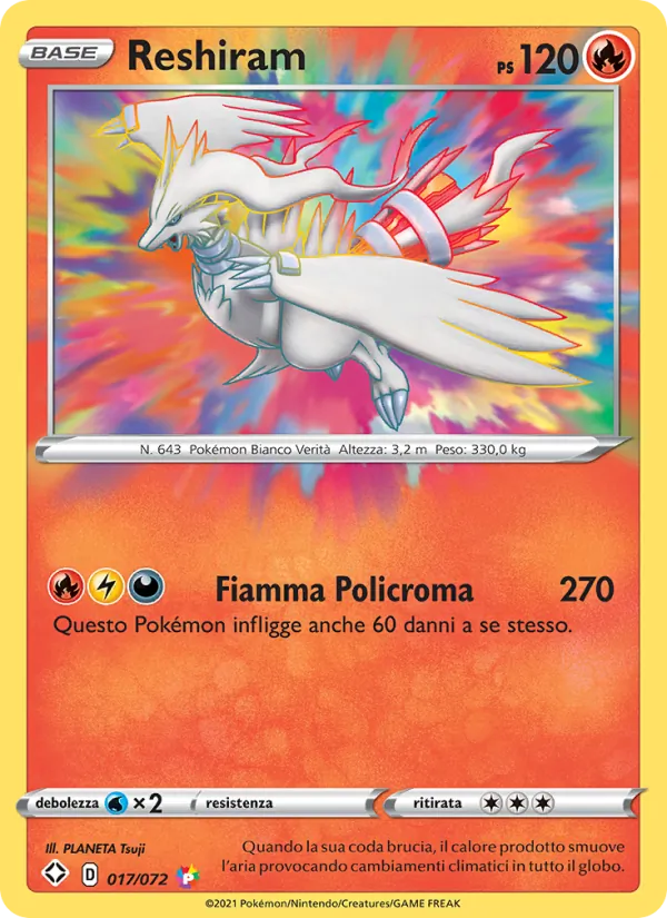 Carta Reshiram dell'espansione Destino Splendente, numero 17/72