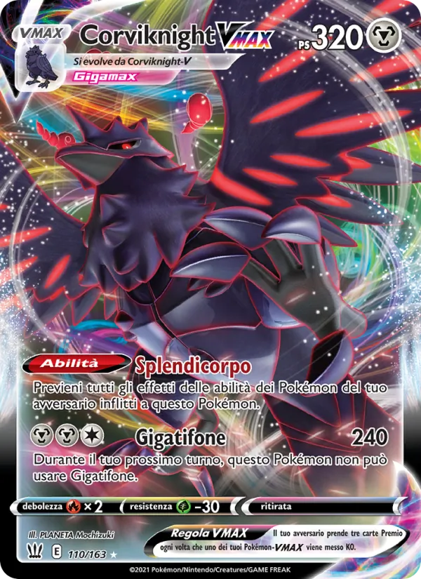 Carta Corviknight VMAX dell'espansione Stili di Lotta, numero 110/163