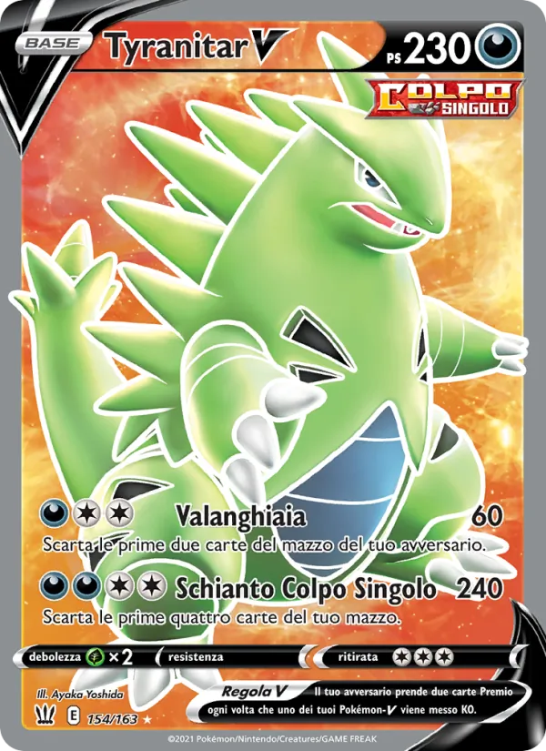 Carta Tyranitar V dell'espansione Stili di Lotta, numero 154/163