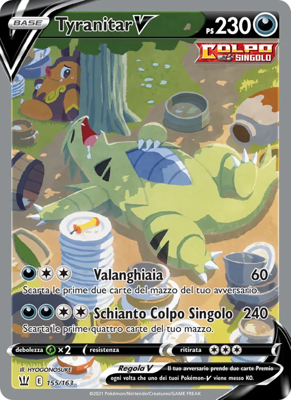 Carta Tyranitar V dell'espansione Stili di Lotta, numero 155/163