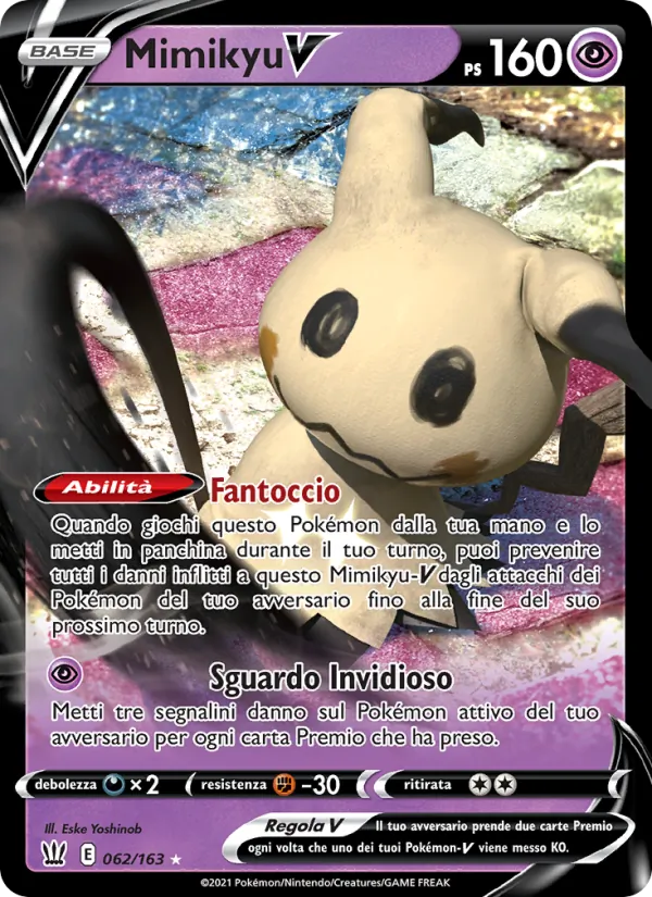 Carta Mimikyu V dell'espansione Stili di Lotta, numero 62/163