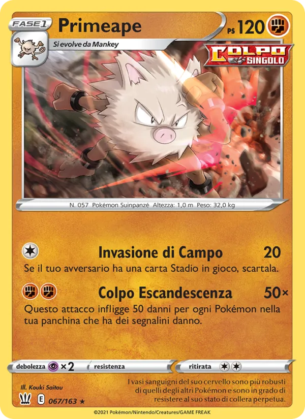 Carta Primeape dell'espansione Stili di Lotta, numero 67/163