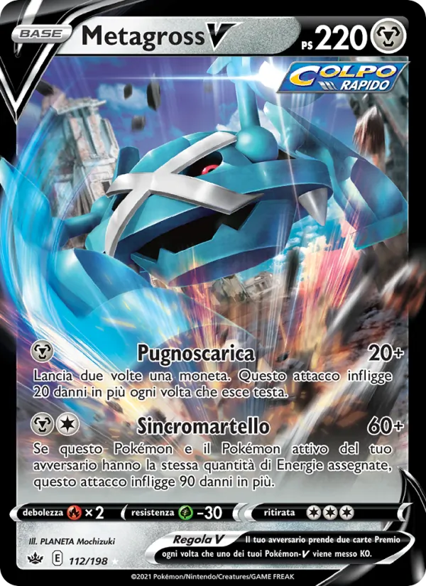 Carta Metagross V dell'espansione Regno Glaciale, numero 112/198