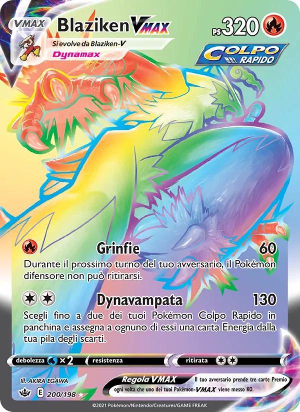 Carta Blaziken VMAX dell'espansione Regno Glaciale, numero 200/198