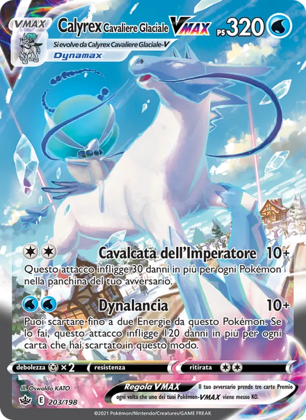 Carta Calyrex Cavaliere Glaciale VMAX dell'espansione Regno Glaciale, numero 203/198