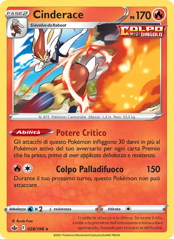 Carta Cinderace dell'espansione Regno Glaciale, numero 28/198