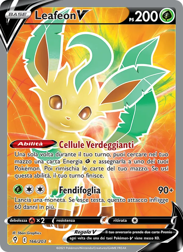 Carta Leafeon V dell'espansione Evoluzioni Eteree, numero 166/203