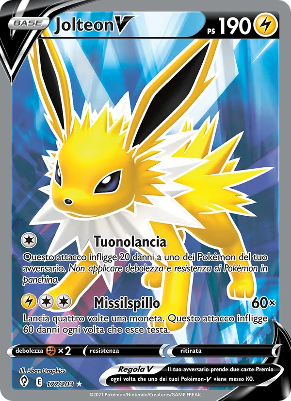 Carta Jolteon V dell'espansione Evoluzioni Eteree, numero 177/203