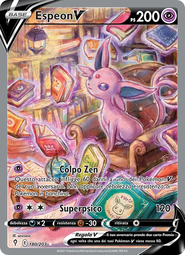 Carta Espeon V dell'espansione Evoluzioni Eteree, numero 180/203