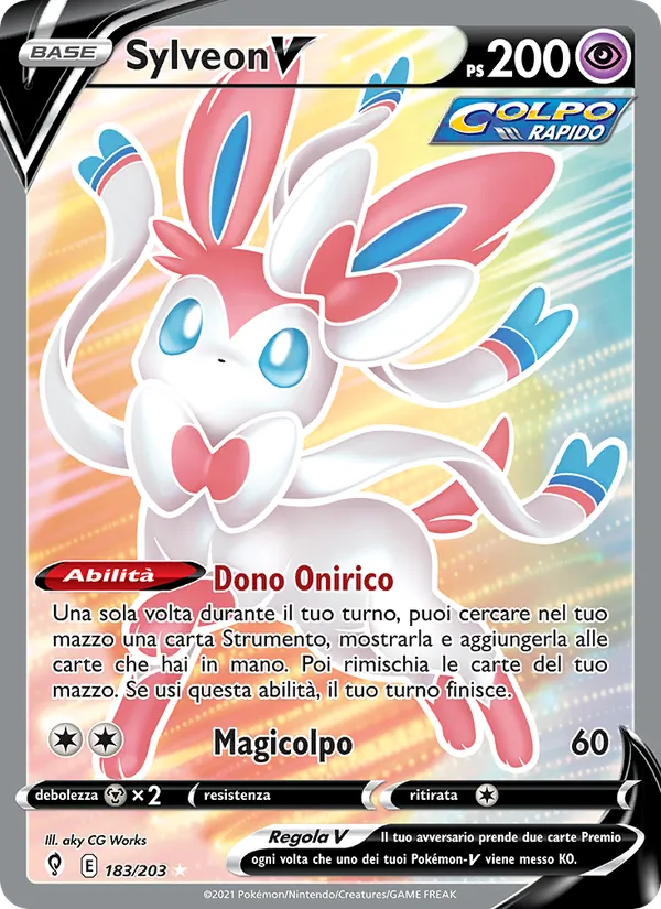 Carta Sylveon V dell'espansione Evoluzioni Eteree, numero 183/203