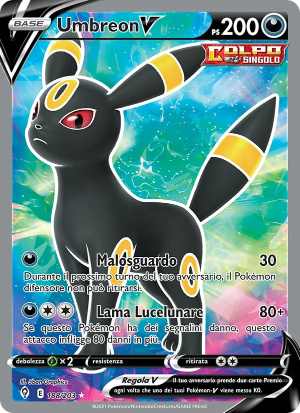 Carta Umbreon V dell'espansione Evoluzioni Eteree, numero 188/203