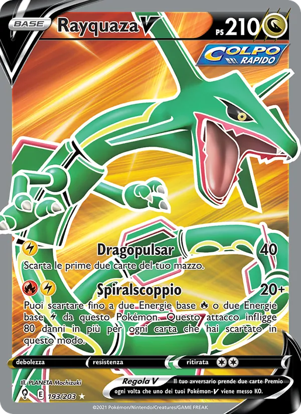 Carta Rayquaza V dell'espansione Evoluzioni Eteree, numero 193/203