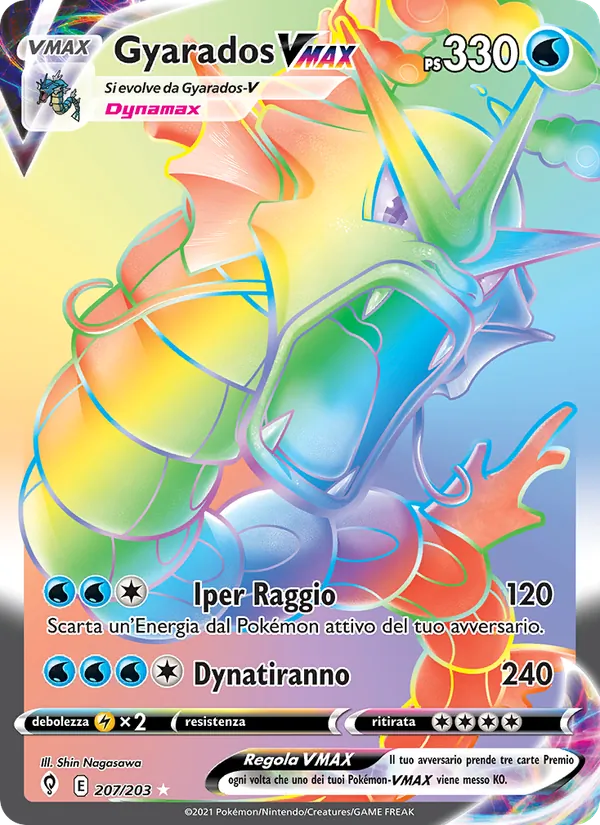 Carta Gyarados VMAX dell'espansione Evoluzioni Eteree, numero 207/203
