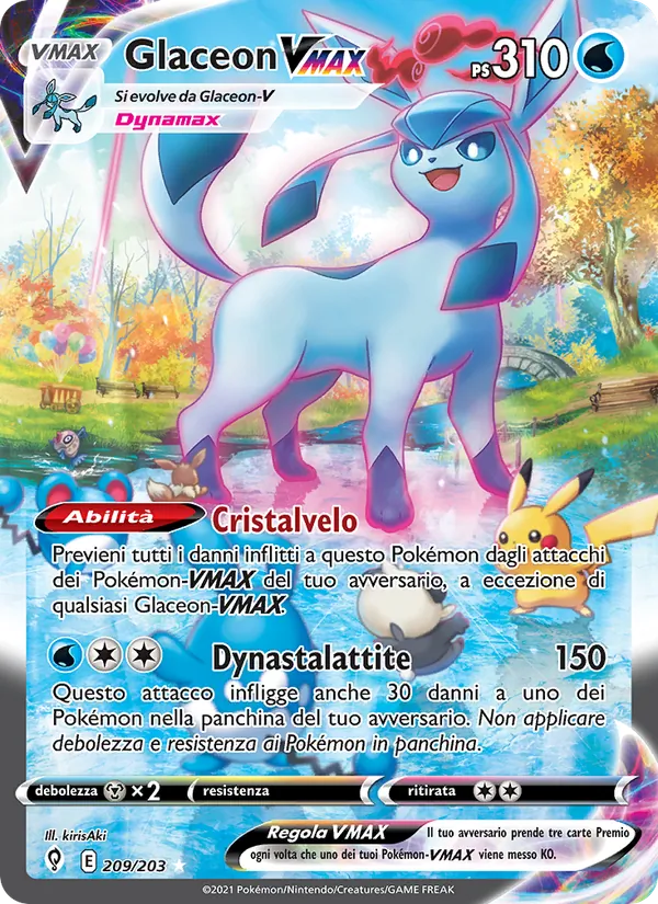 Carta Glaceon VMAX dell'espansione Evoluzioni Eteree, numero 209/203